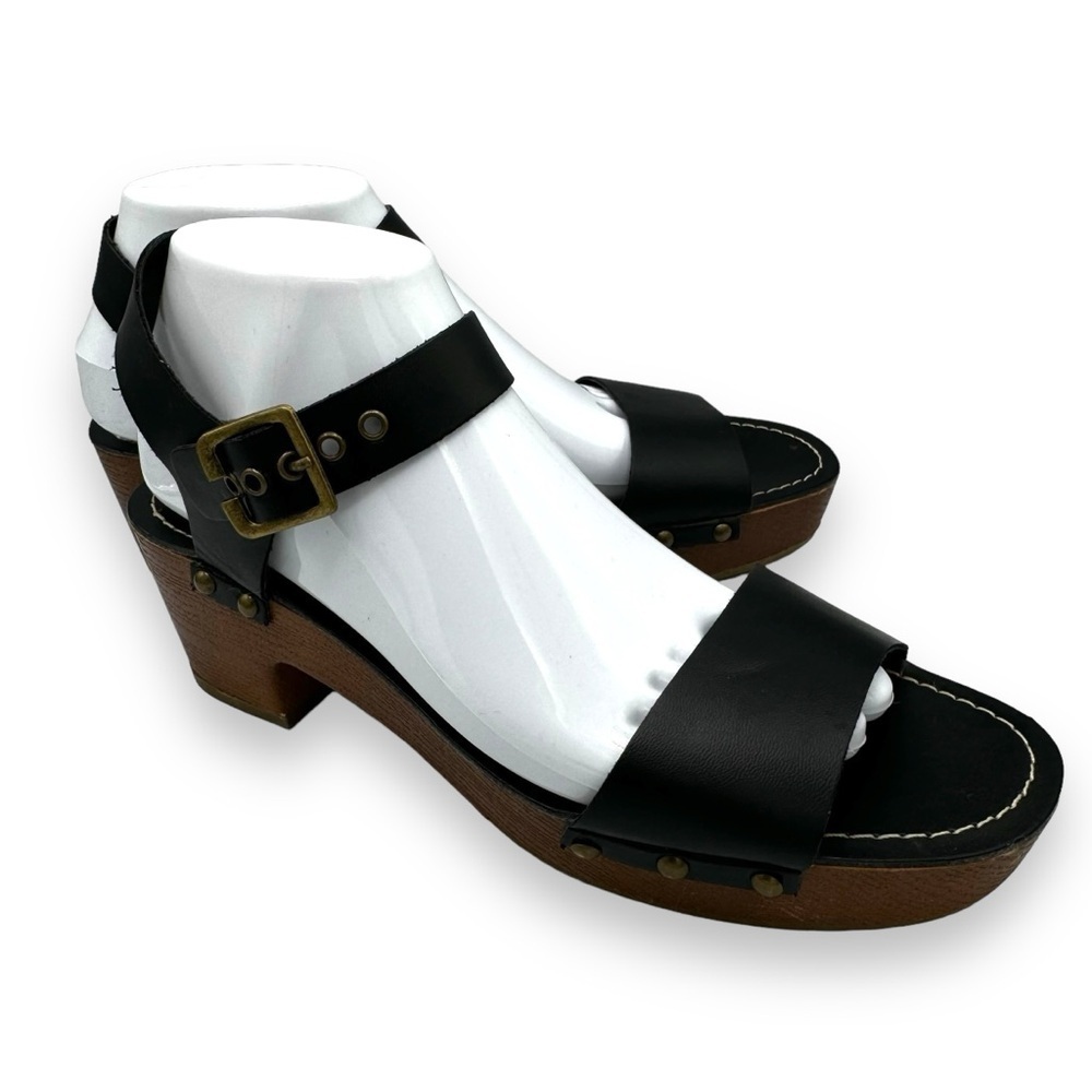 American Eagle Platform Studded Faux Leather Clog Sandals, Black, Size 8.5